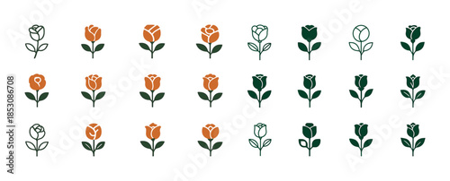 Collection of stylized floral icons in various stages of bloom