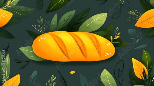 Baking fresh bread kitchen digital illustration nature setting top view culinary art