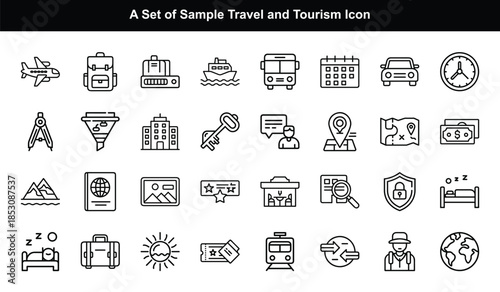 Travel and Tourism Icons Set vacation journey