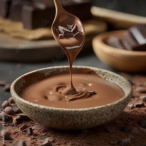 Melting chocolate action kitchen food photography cozy environment close-up view indulgence