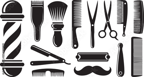 Set of barbershop icons isolated on white background. Barbershop and haircuts salon design elements. Vector illustration