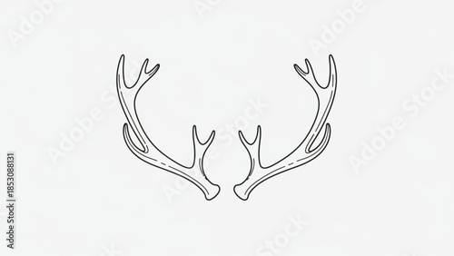 Detailed line drawing of a pair of deer antlers on white background for graphic design and wildlife illustrations
