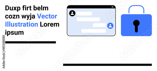 Online privacy, data security, cybersecurity, messaging apps, communication tools, secure platforms. Chat window and blue lock icon. Online privacy and data security concept