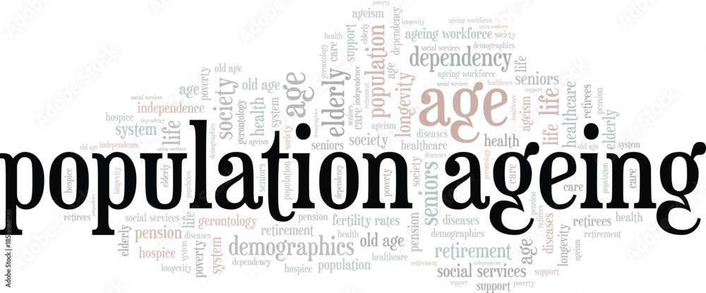 Fototapeta premium Population Ageing word cloud conceptual design isolated on white background.
