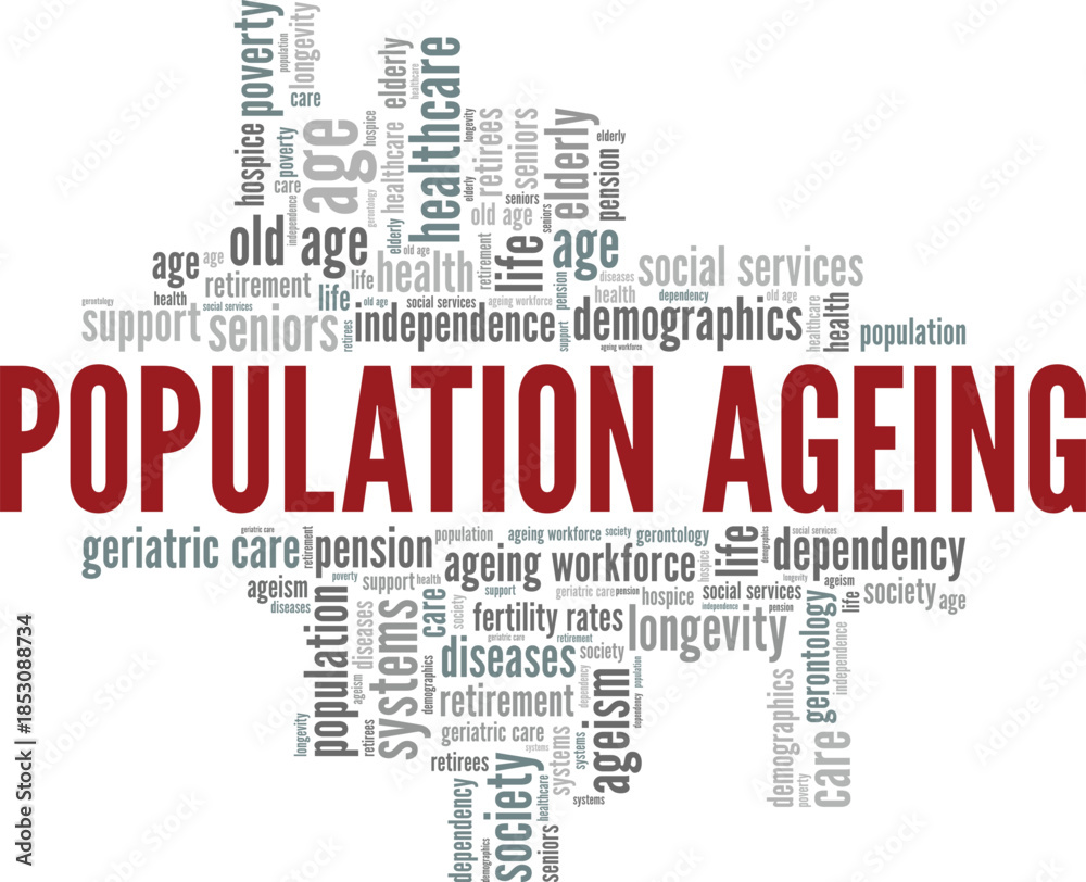 Fototapeta premium Population Ageing word cloud conceptual design isolated on white background.