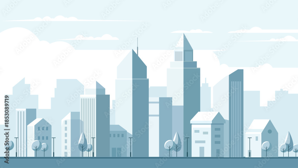 Fototapeta premium Modern Minimal Cityscape Illustration with Empty Urban Street