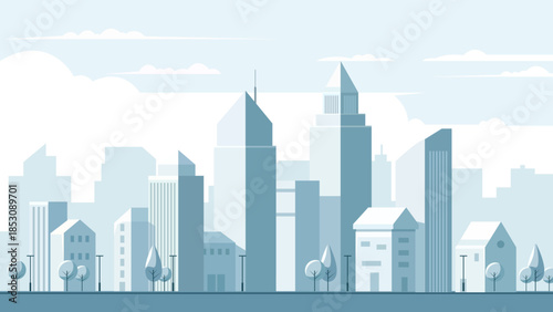 Modern Minimal Cityscape Illustration with Empty Urban Street