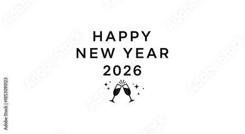 Celebratory new year design with glasses and sparkles showcasing a bold textual silhouette