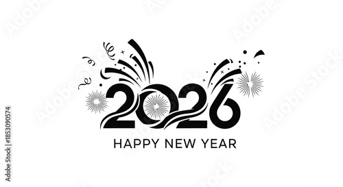 Festive new year celebration with fireworks and bold typography a striking silhouette