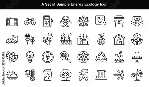 Energy and Ecology Icon Set for Sustainability and Environment