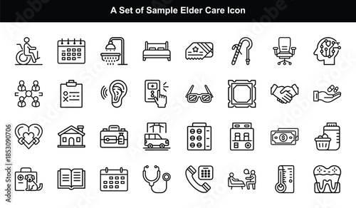 Collection of Elder Care and Senior Living Icons healthcare