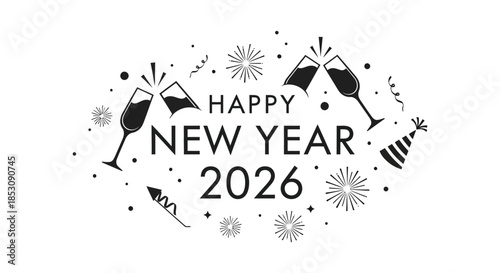 Celebratory new year design with glasses confetti and festive elements a bold silhouette