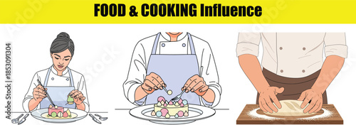 Chefs decorating cakes and person kneading dough Keywords: chef, decorating, cake, pastry