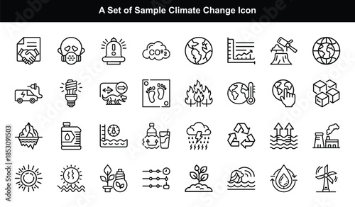 Climate Change Icons Set Environmental Issues and Solutions Keywords: climate, change, icon, set