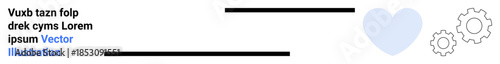 Branding, design, creativity, innovation, teamwork, templates. Minimal layout text lines, gear icons and a heart symbol in a professional style. Branding and design concept