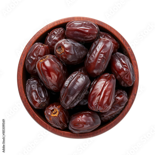 Premium Dark Dates in a Wooden Bowl - Close-Up Photography