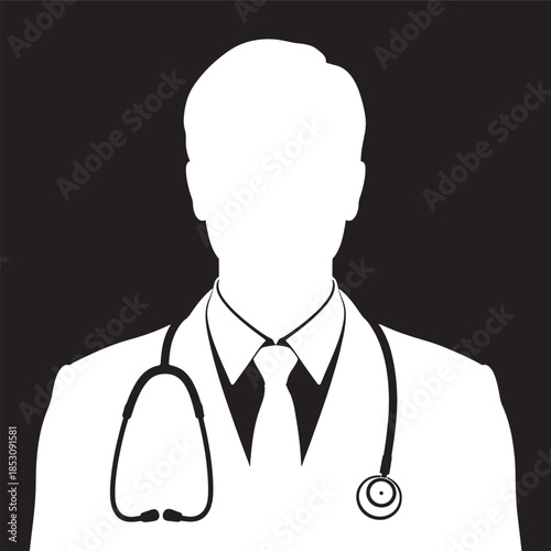 Doctor silhouette with stethoscope on plain background