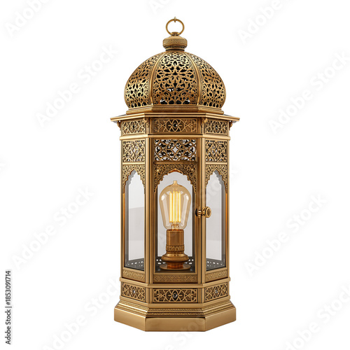 Ornate Golden Islamic Fanous Lantern - Detailed 3D Render