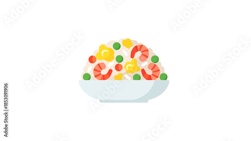 Shrimp Fried Rice Dish with Peas and Corn in a Bowl