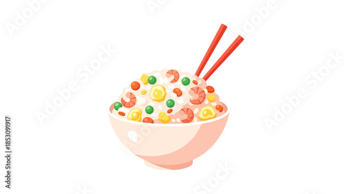 Delicious Seafood Fried Rice In Bowl With Chopsticks