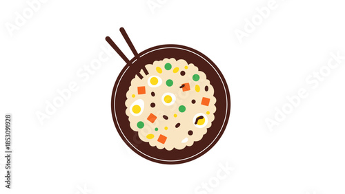 Overhead View of a Bowl of Fried Rice with Chopsticks