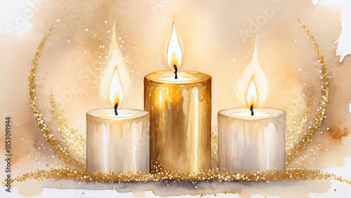 The trinity of light - a golden dance of silent flames within a crescent of stardust and amber whispers