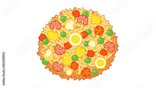 Round Fried Rice Dish with Shrimp Egg and Vegetables
