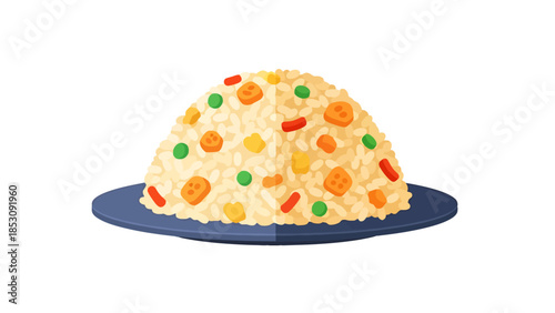 Hand drawn Rice Dish with Colorful Vegetables on Blue Plate