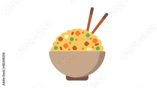 Bowl of Fried Rice with Chopsticks Flat Design Element