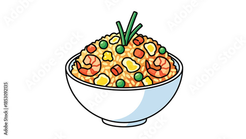 Savory Seafood Rice Bowl with Vegetables and Garnish