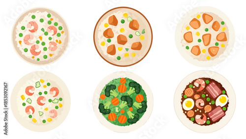 Assortment of Overhead Views of Diverse Prepared Food Dishes