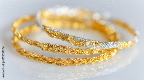 Elegant Gold and Silver Bangles Stacked Together.