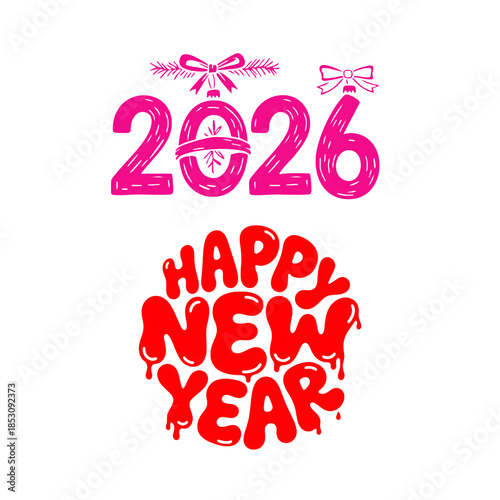 Happy New Year 2016. Greeting card with hand drawn lettering.