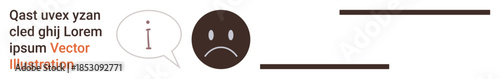Communication, information sharing, emotions, feedback, messaging, expression. Speech bubble with an information icon next to a sad emotion. Communication and emotions concept