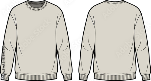 Beige sweatshirt mockup front back view long sleeve vector illustration for apparel branding fashion template design marketing presentation commercial use