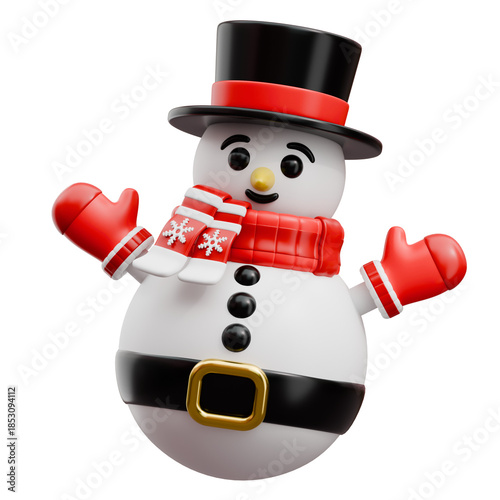 Cute snowman with top hat scarf and mittens for winter holidays