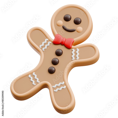 Gingerbread man cookie with red bow tie for christmas celebration