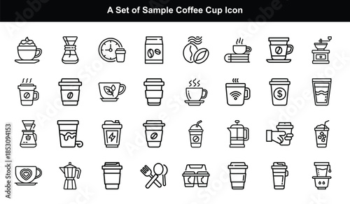 Coffee Cup Icons Set Beverage and Preparation Keywords: coffee, cup, icon, set, beverage, drink