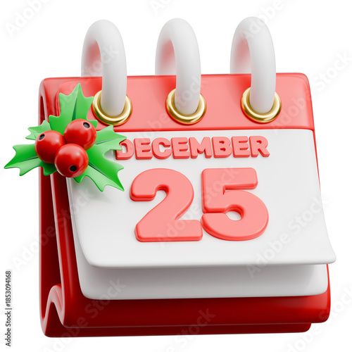 Christmas calendar showing December 25 with holly berries