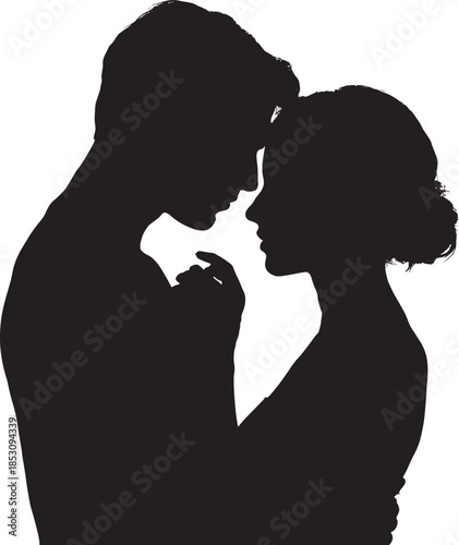 lovers silhouettes embracing closely together