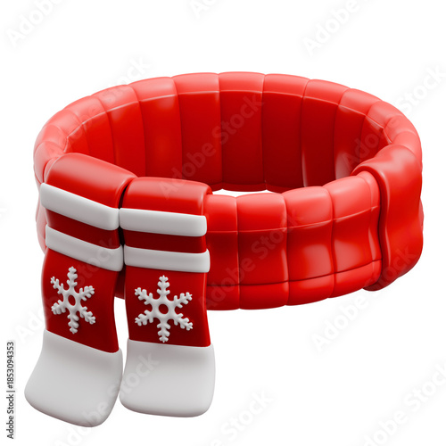Red winter scarf with snowflakes for cold weather