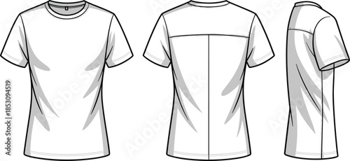 White t shirt mockup, front back side view, short sleeve vector illustration for apparel branding fashion template design marketing