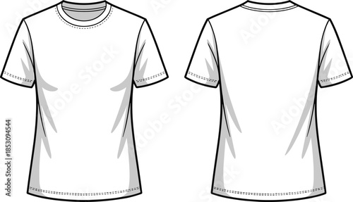 White t shirt mockup, front back view, short sleeve vector illustration for apparel branding fashion template design marketing presentation commercial