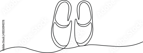 Continuous line art drawing of a tender pair of baby shoes
