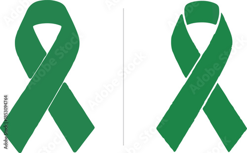 Green awareness ribbon vector illustration isolated. Symbol of support and solidarity for mental health and environmental causes.