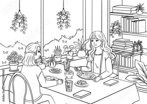 coloring girls at restaurant