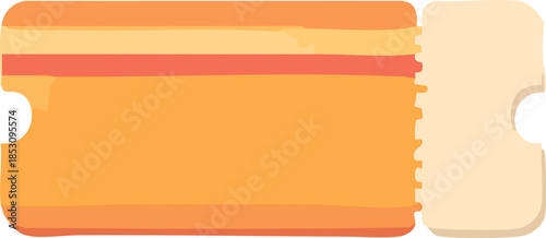 A flat-style orange admission ticket illustration with layered horizontal bands, perforated edges, and a blank detachable stub