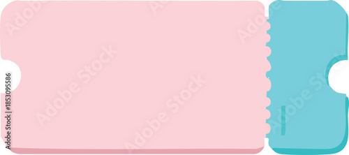 A minimal pastel flat illustration of a blank admission ticket with a perforated edge and detachable stub, designed as a clean template.