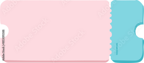 A minimal pastel flat illustration of a blank admission ticket with a perforated edge and detachable stub, designed as a clean template.