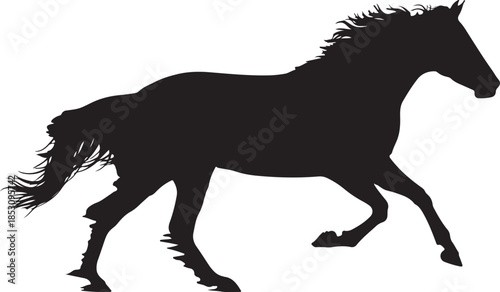 Running Horse Silhouette Illustration – Powerful Wild Stallion Black Vector, Equestrian Animal Logo, Racing Horse Clipart.